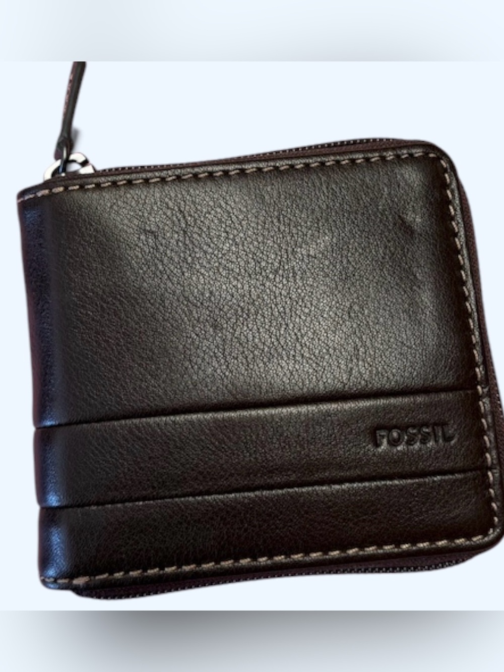 Fossil Men's Dark Brown Zip-Around Leather Wallet